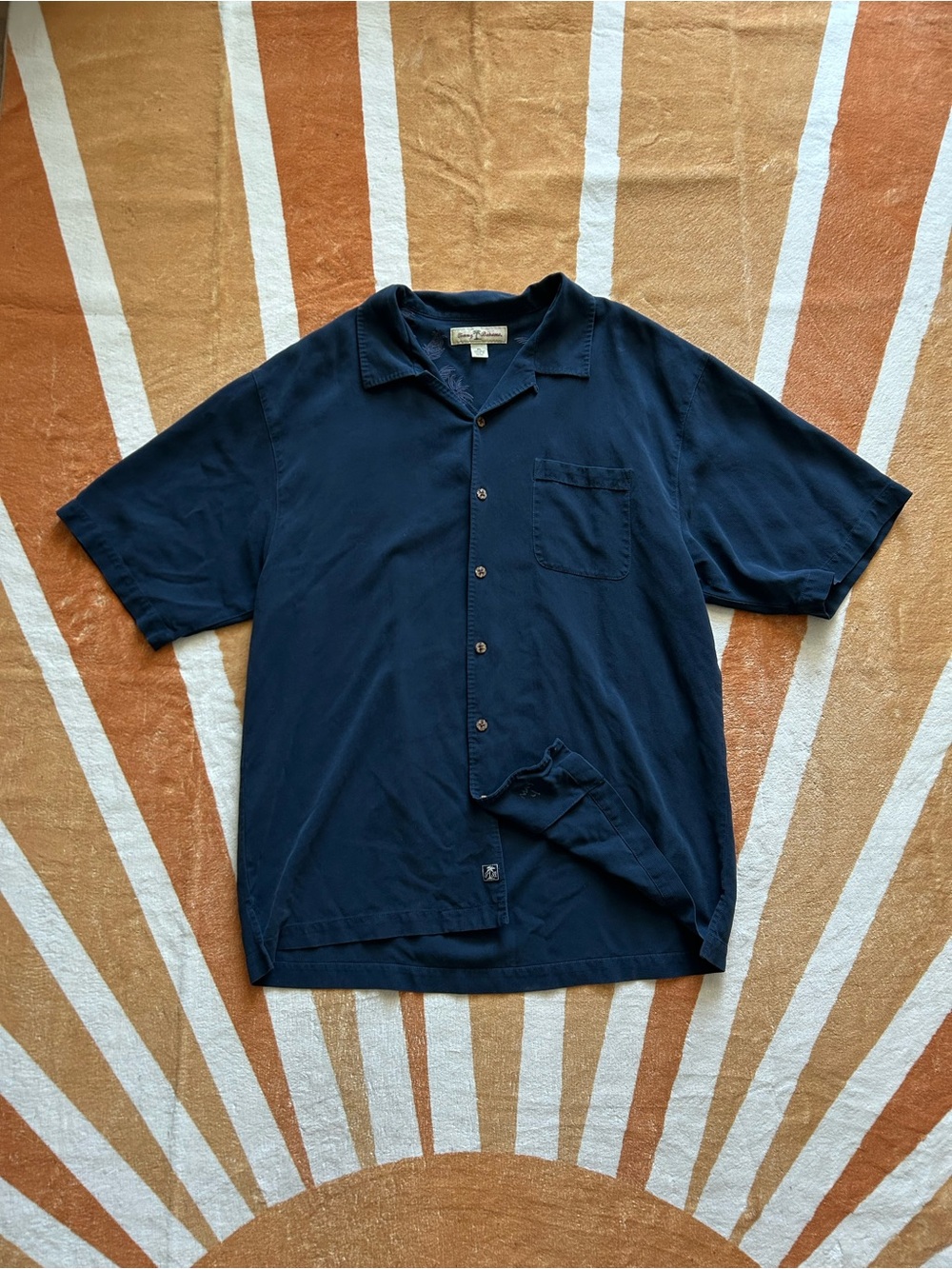 Vintage Y2K silk Tommy Bahama navy blue button up shirt